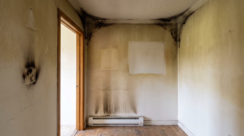 Smoke and soot damage with no burning: as found