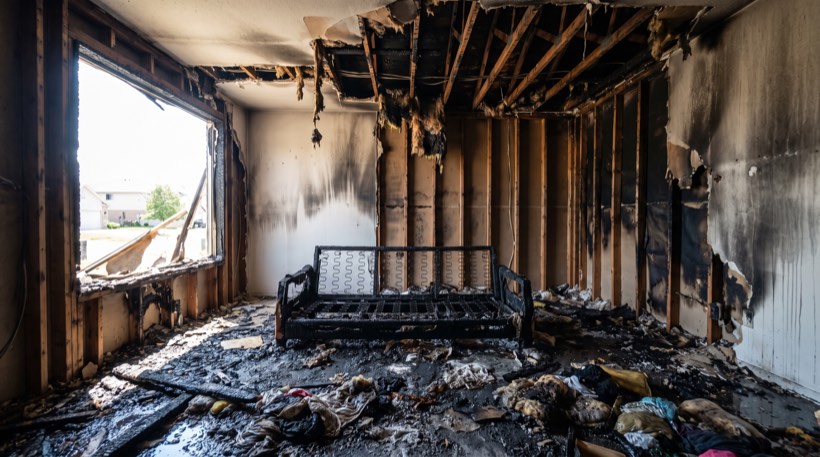 Structure fire in a living room: as found