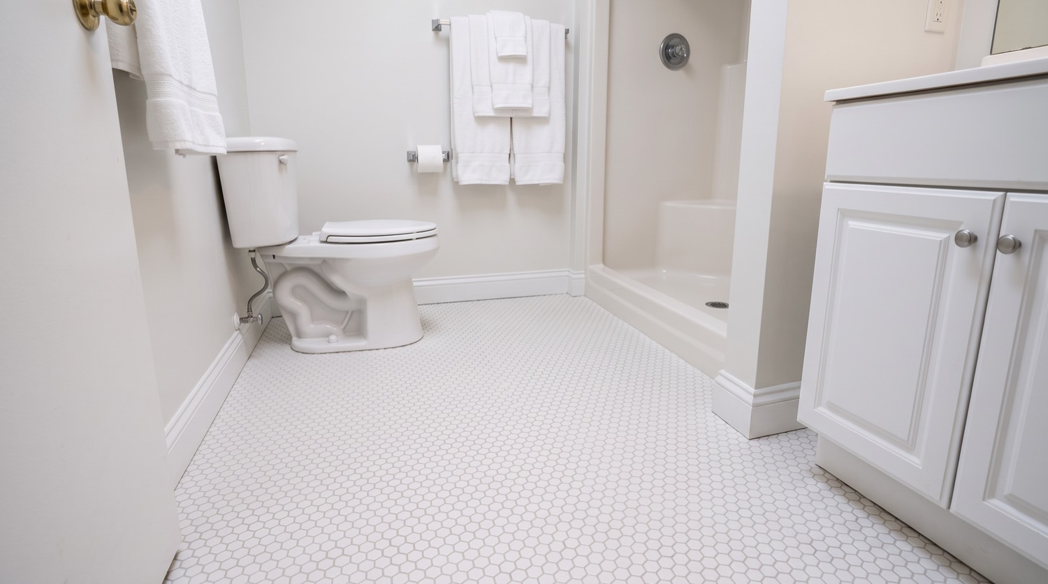 Sewage backup through a bathroom floor: after restoration